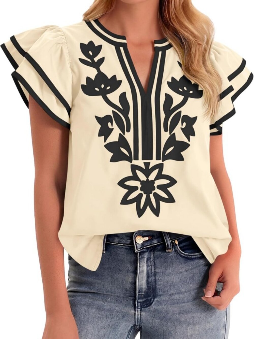 Ruffle Color Block Floral Print V-Neck Tank Top for Women - Stylish Summer